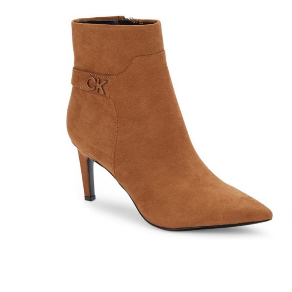 Calvin Klein Sosele Pointed Toe Bootie in Cognac